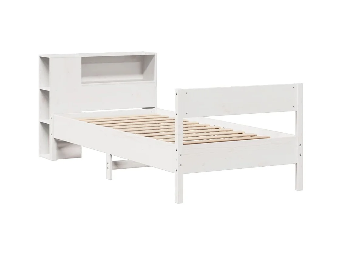 Lit bibliothèque sans matelas blanc 100x200 cm bois pin massif