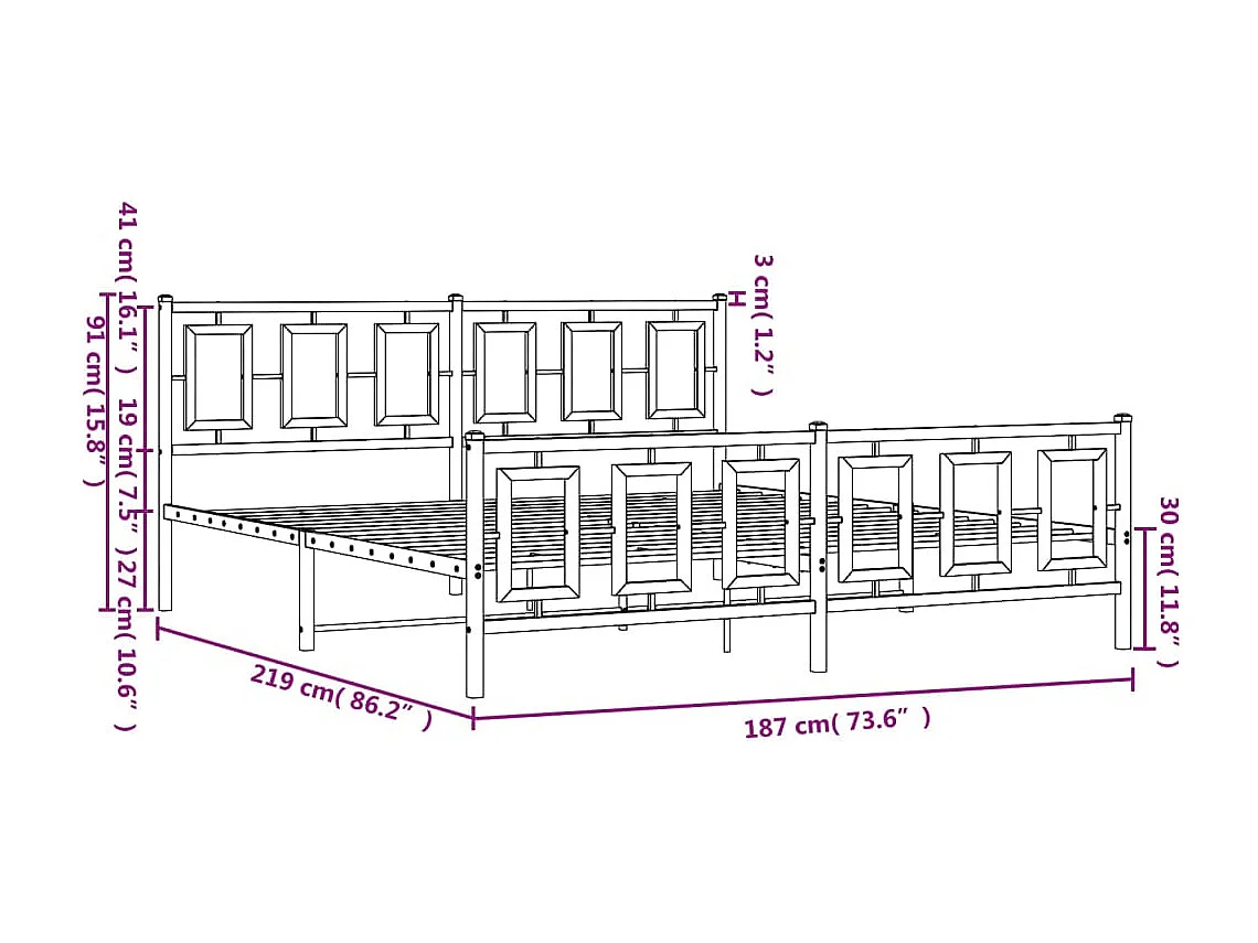 Estructura cama sin colchón con estribo metal blanco 183x213 cm