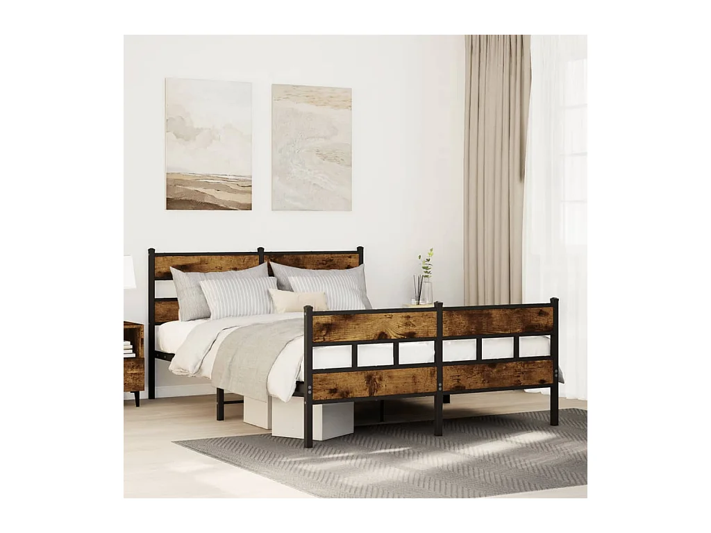 Estrutura de cama sem colchão 135x190 cm metal carvalho fumado