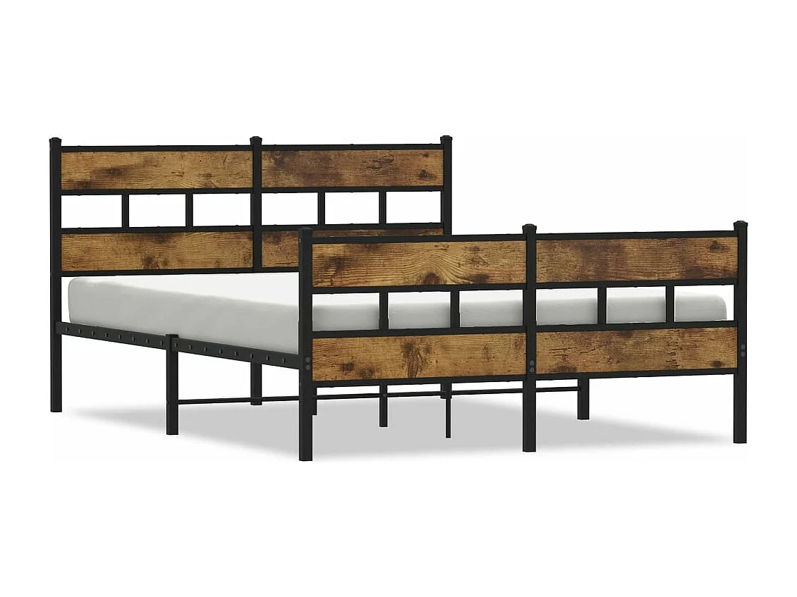 Cadre de lit en métal sans matelas chêne fumé 135x190 cm
