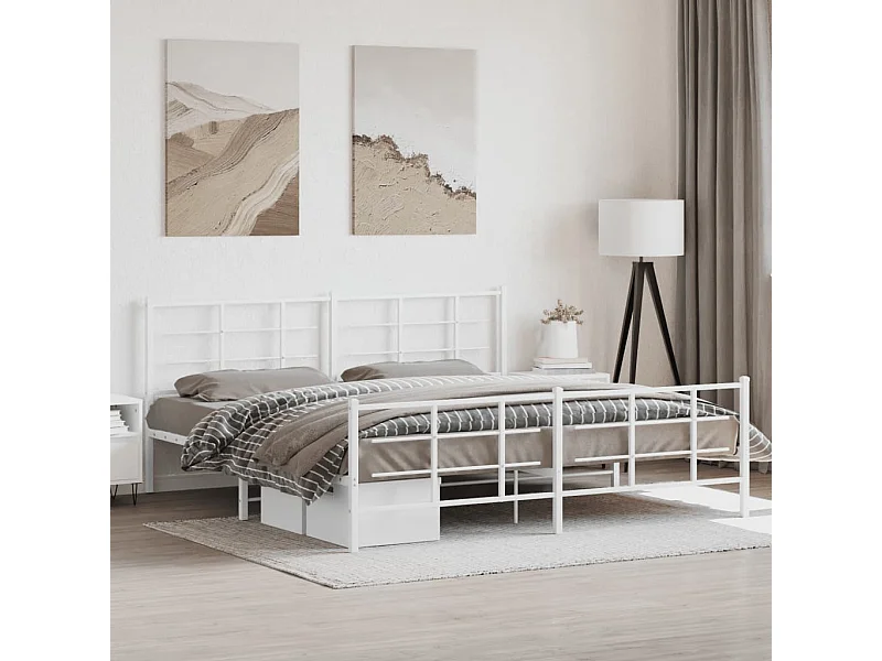 Estrutura de cama com cabeceira e pés 193x203 cm metal branco