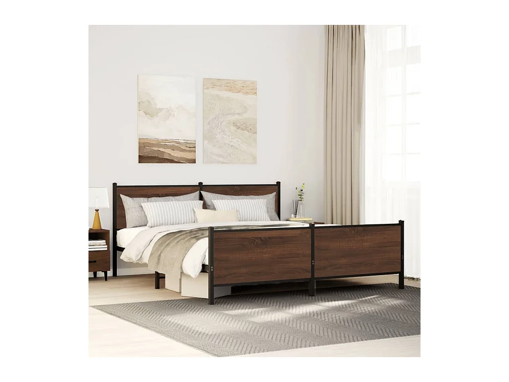 Cadre de lit en métal sans matelas chêne marron 193x203 cm