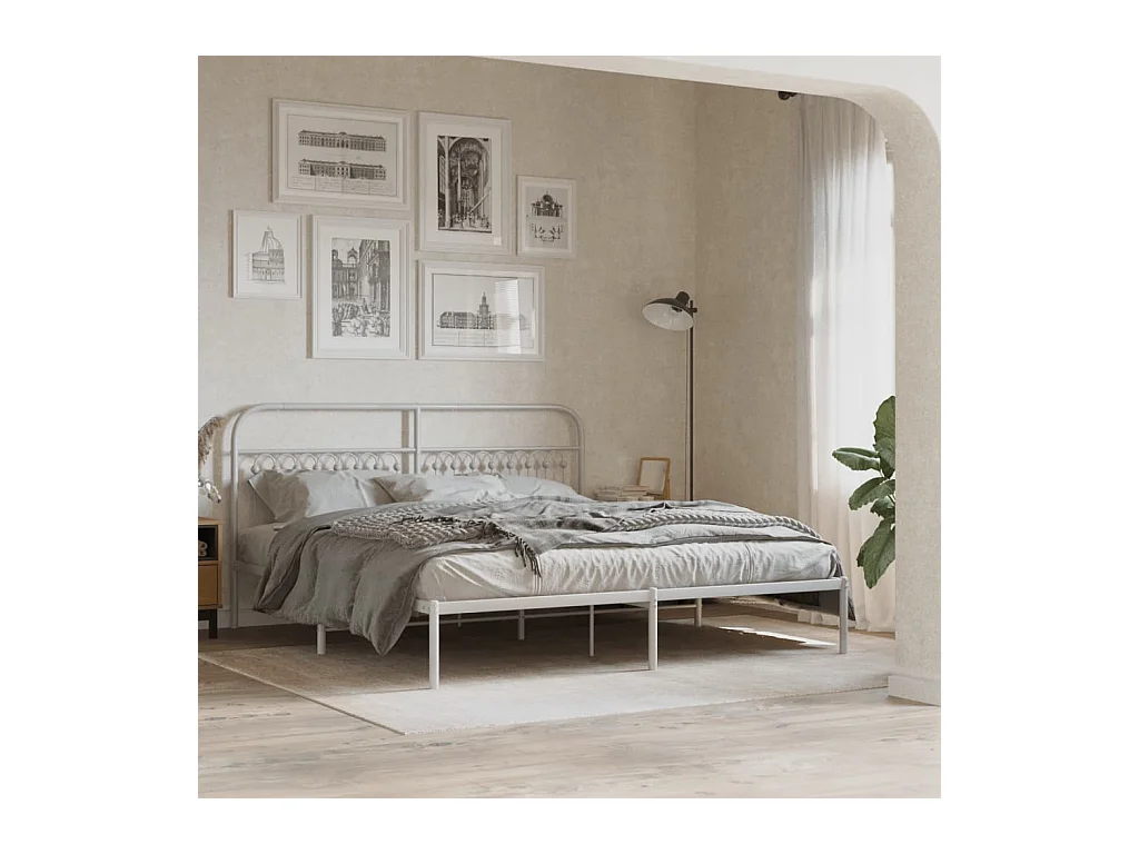 Bedframe met hoofdbord metaal wit 183x213 cm