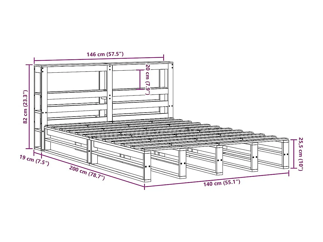Giroletto con Testiera 140x200 cm in Legno Massello di Pino