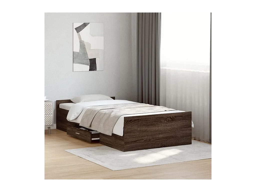 Bedframe met lades bewerkt hout bruin eikenkleur 75x190 cm
