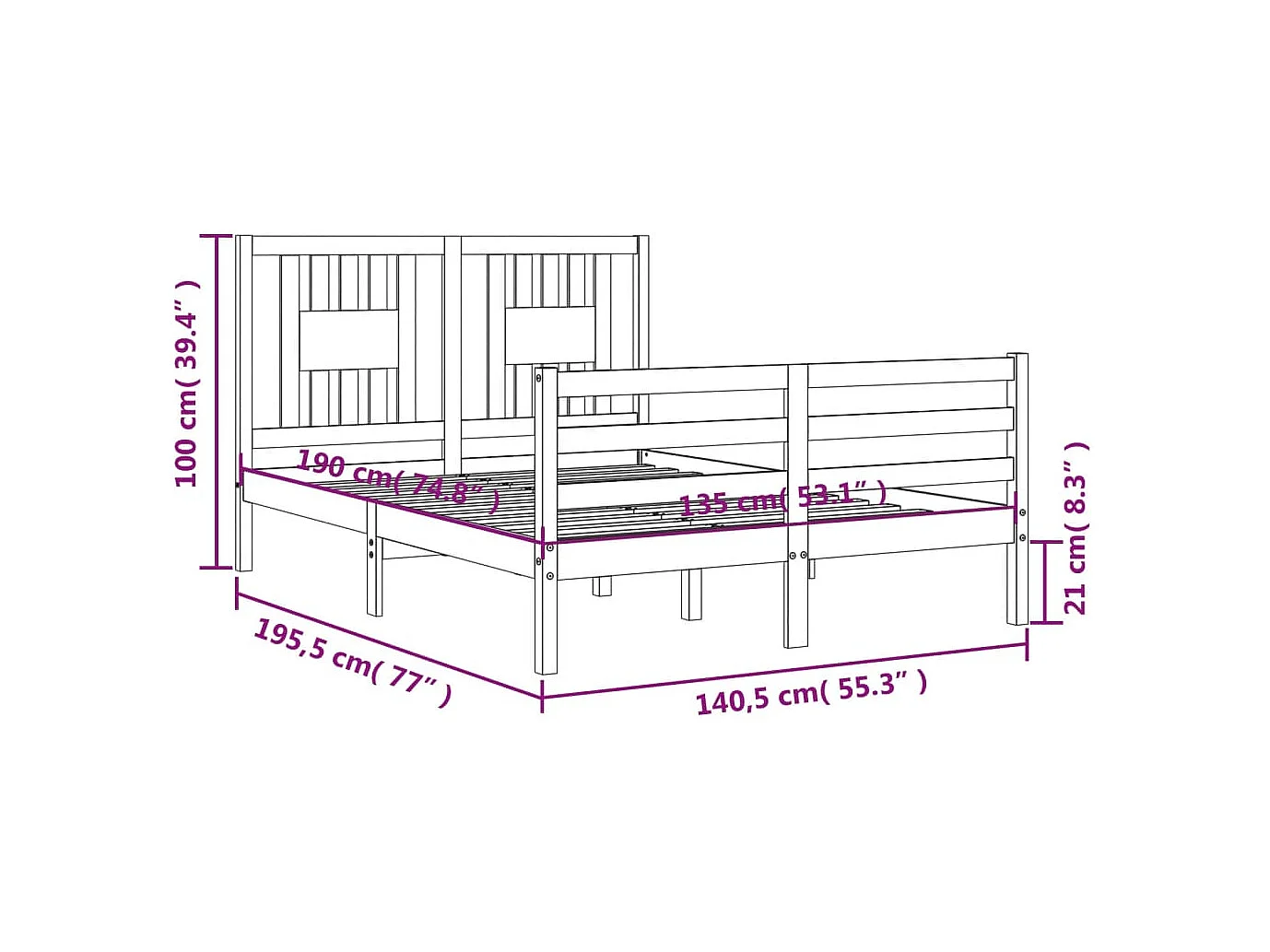 Cadre de lit sans matelas bois massif