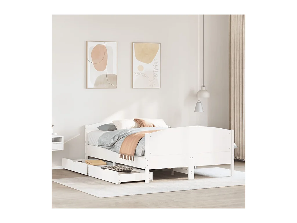 Cadre de lit sans matelas blanc 140x190 cm bois de pin massif