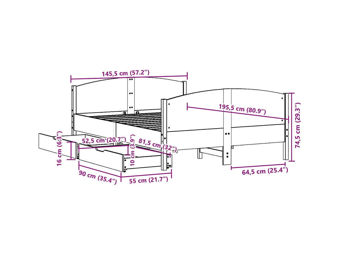 Cadre de lit sans matelas blanc 140x190 cm bois de pin massif