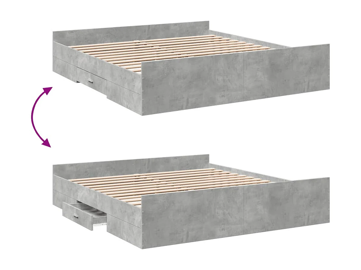 Giroletto Cassetti Grigio Cemento 180x200 cm Legno Multistrato