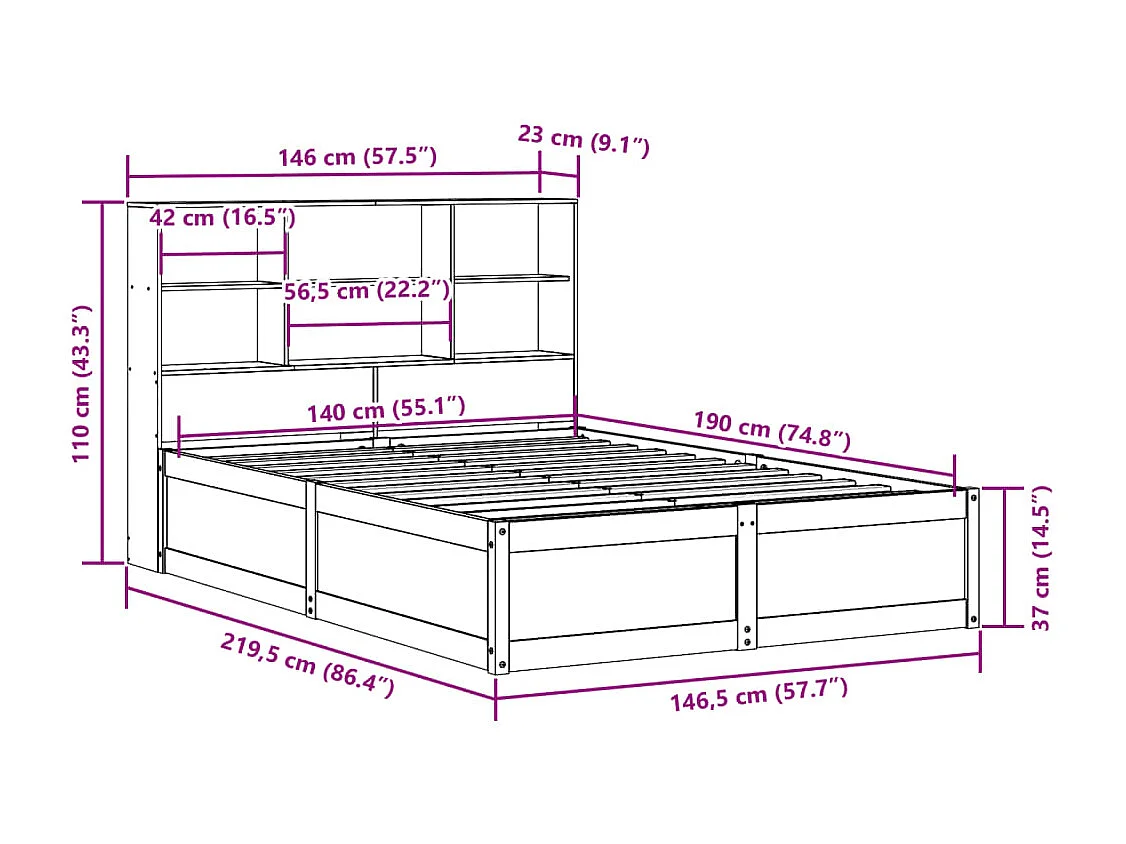 Cadre de lit sans matelas 140x190 cm bois de pin massif