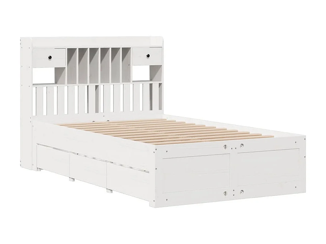 Cama com estante sem colchão 135x190 cm pinho maciço branco