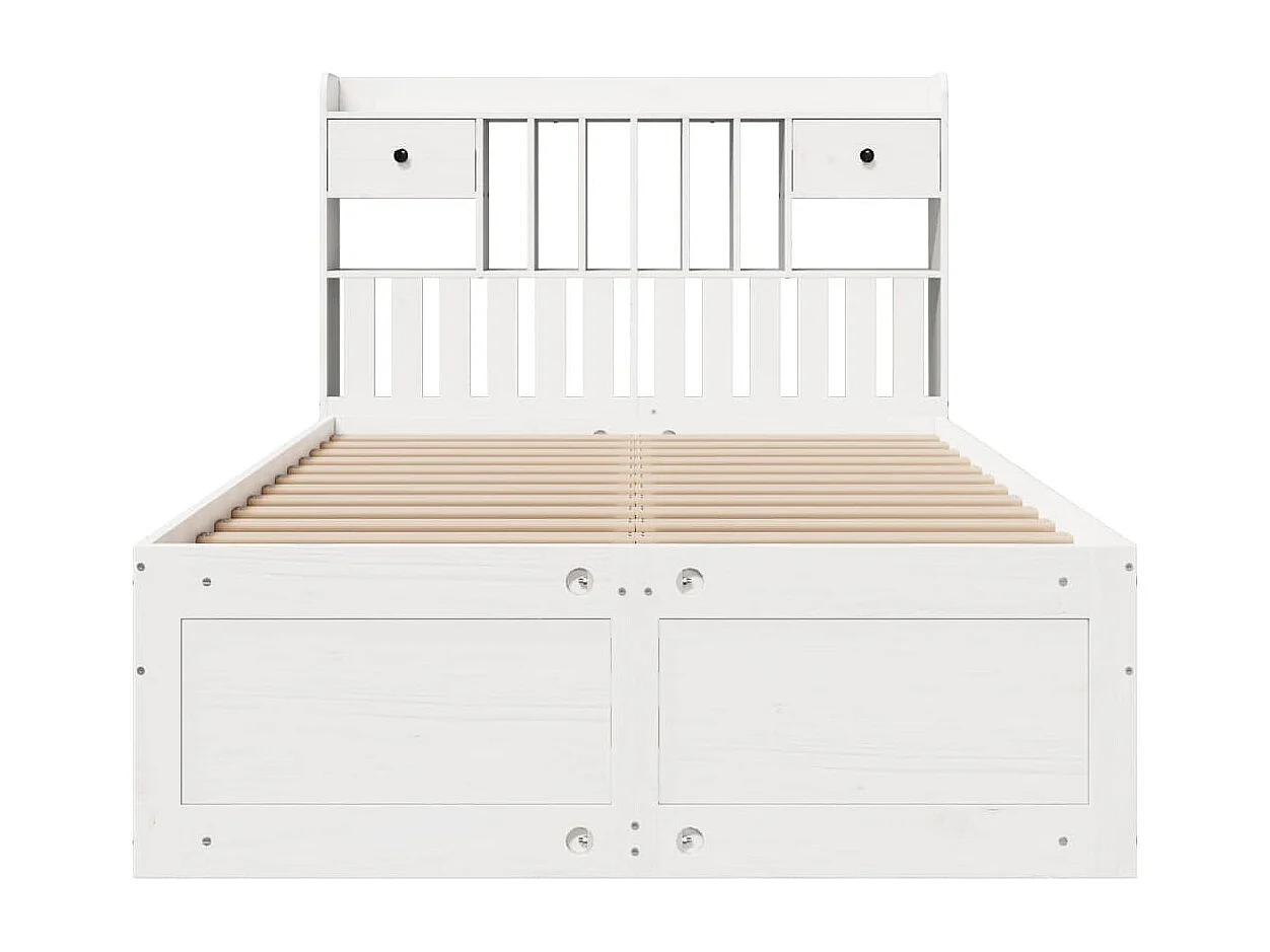 Lit bibliothèque sans matelas blanc 135x190 cm bois pin massif