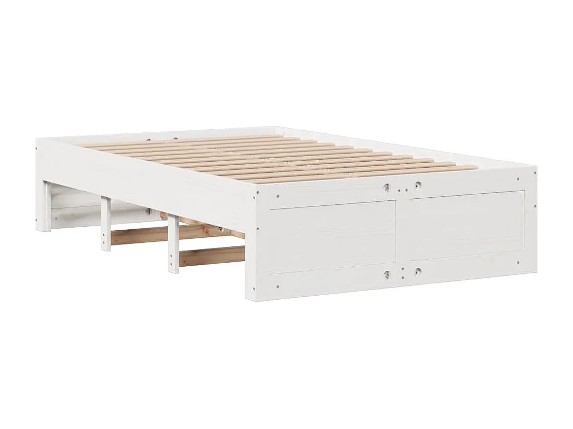 Lit bibliothèque sans matelas blanc 135x190 cm bois pin massif
