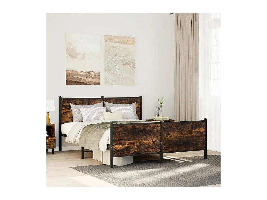 Cadre de lit en métal sans matelas chêne fumé 140x200 cm