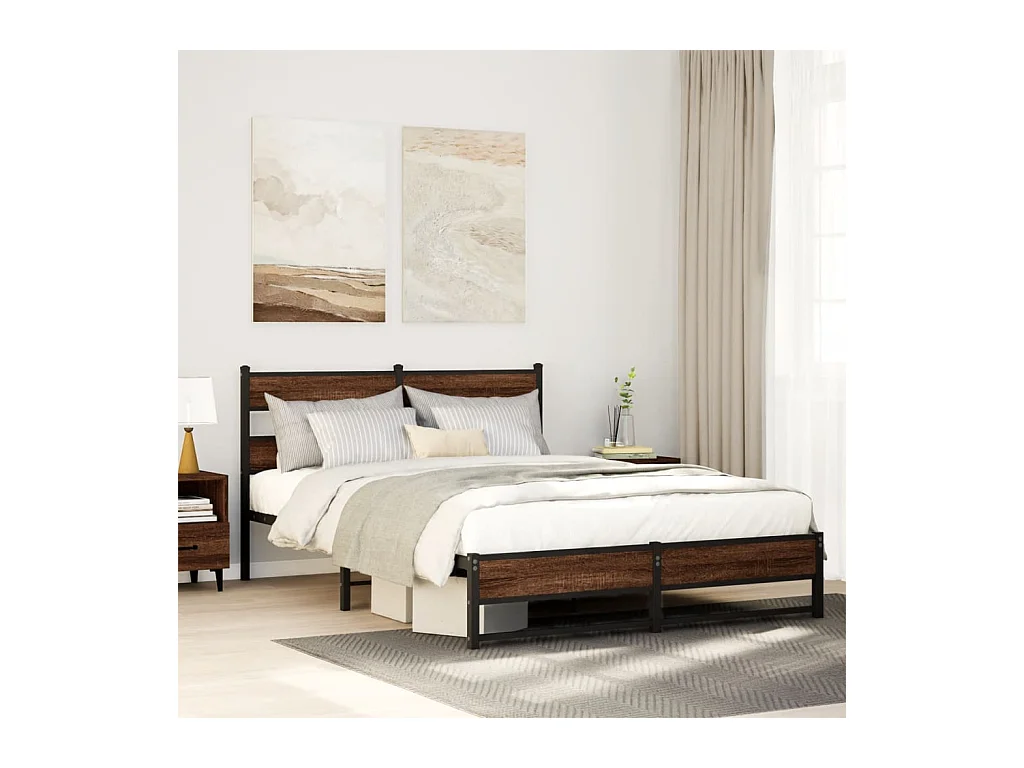Cadre de lit en métal sans matelas chêne marron 160x200 cm