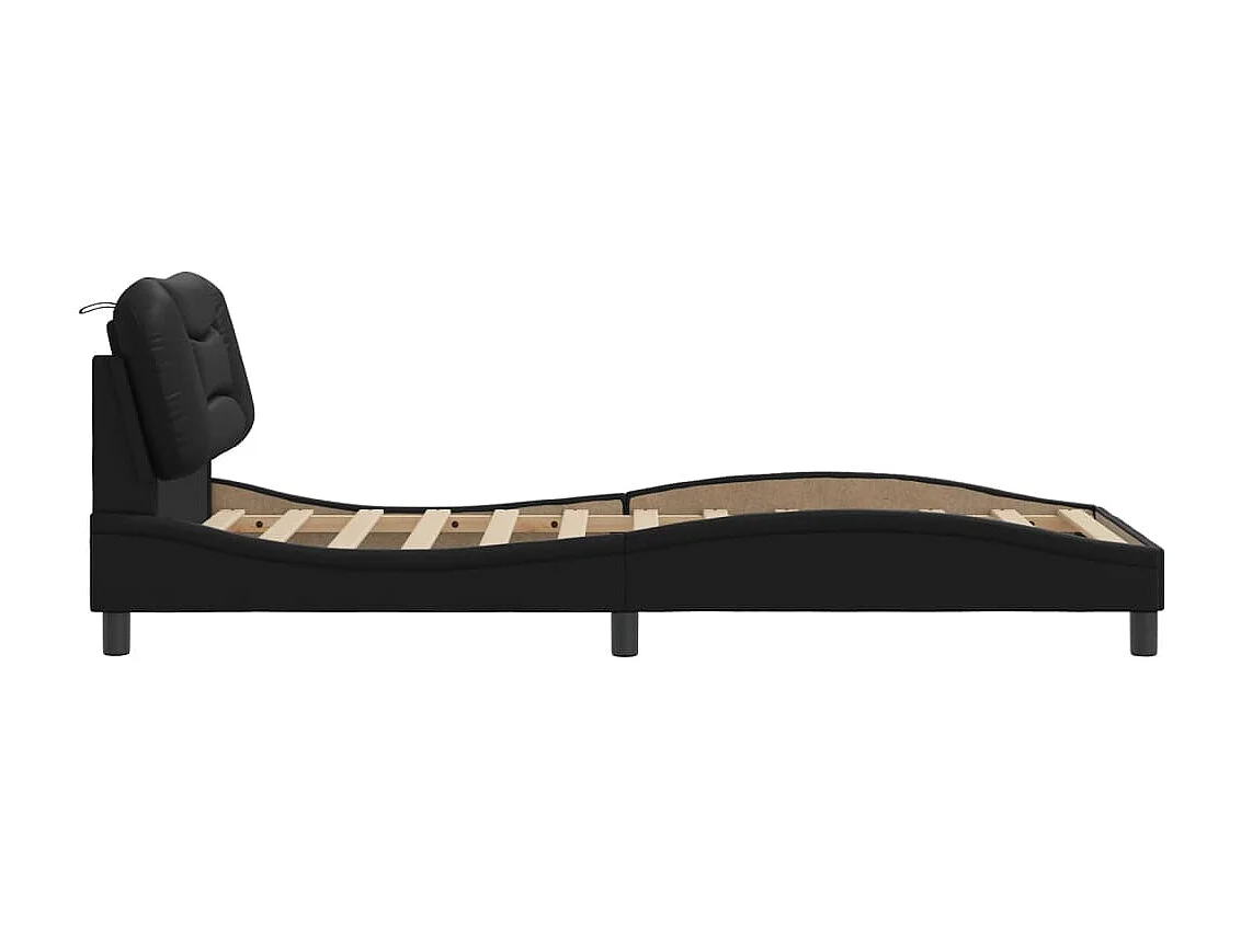 Estrutura cama c/ cabeceira 90x200 cm couro artificial preto