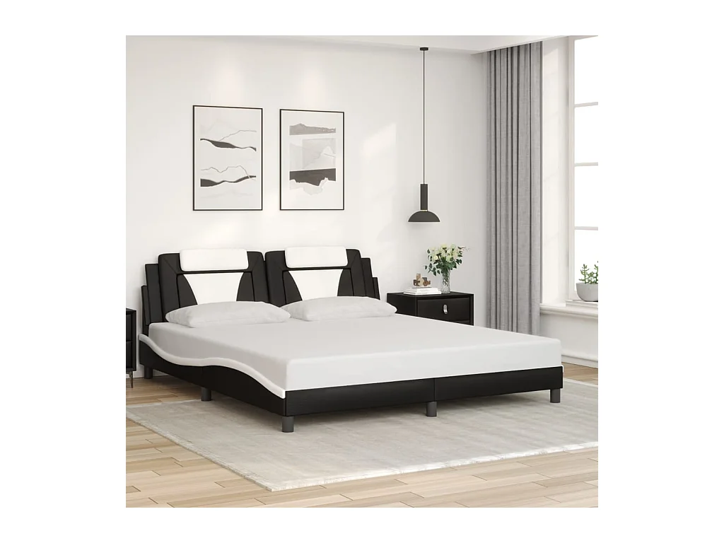 Giroletto con Testiera Nero e Bianco 180x200 cm in Similpelle