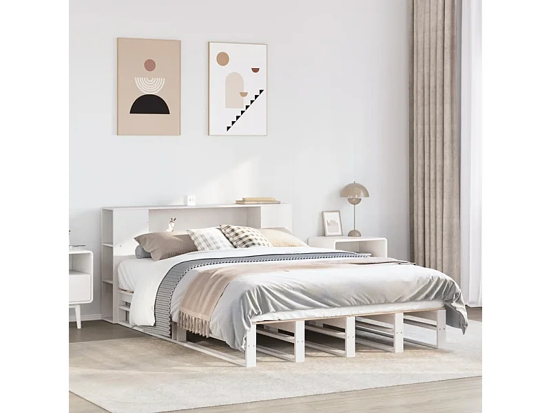 Letto Libreria senza Materasso Bianco 135x190 cm Legno Massello