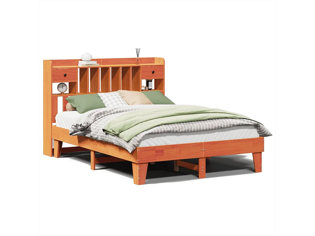 Cama sin colchón madera maciza de pino marrón cera 140x200 cm