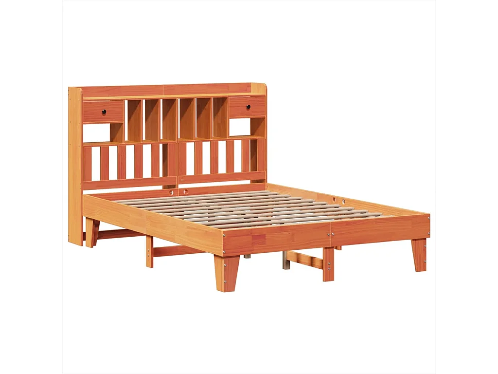 Cama sin colchón madera maciza de pino marrón cera 140x200 cm