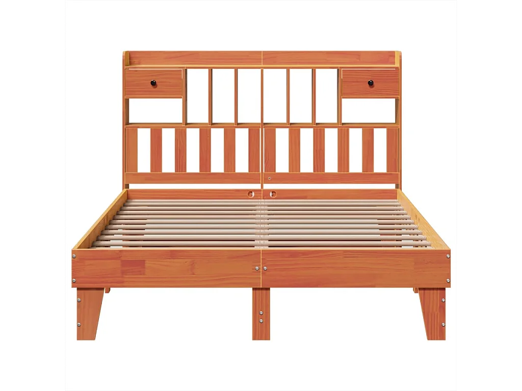 Cama sin colchón madera maciza de pino marrón cera 140x200 cm