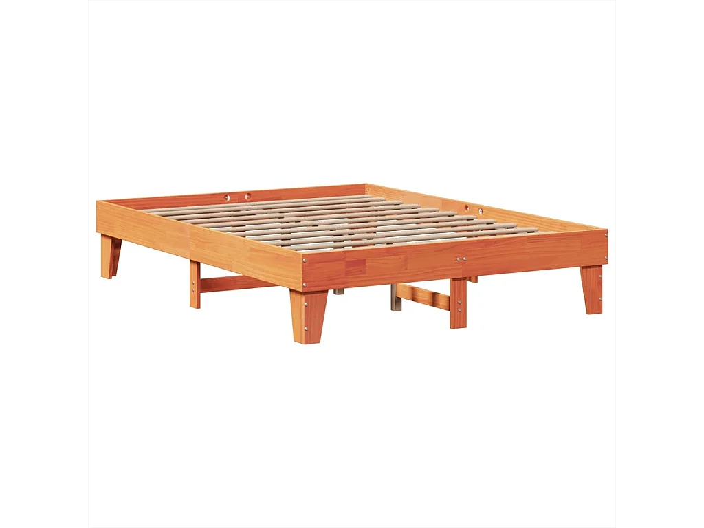 Cama sin colchón madera maciza de pino marrón cera 140x200 cm