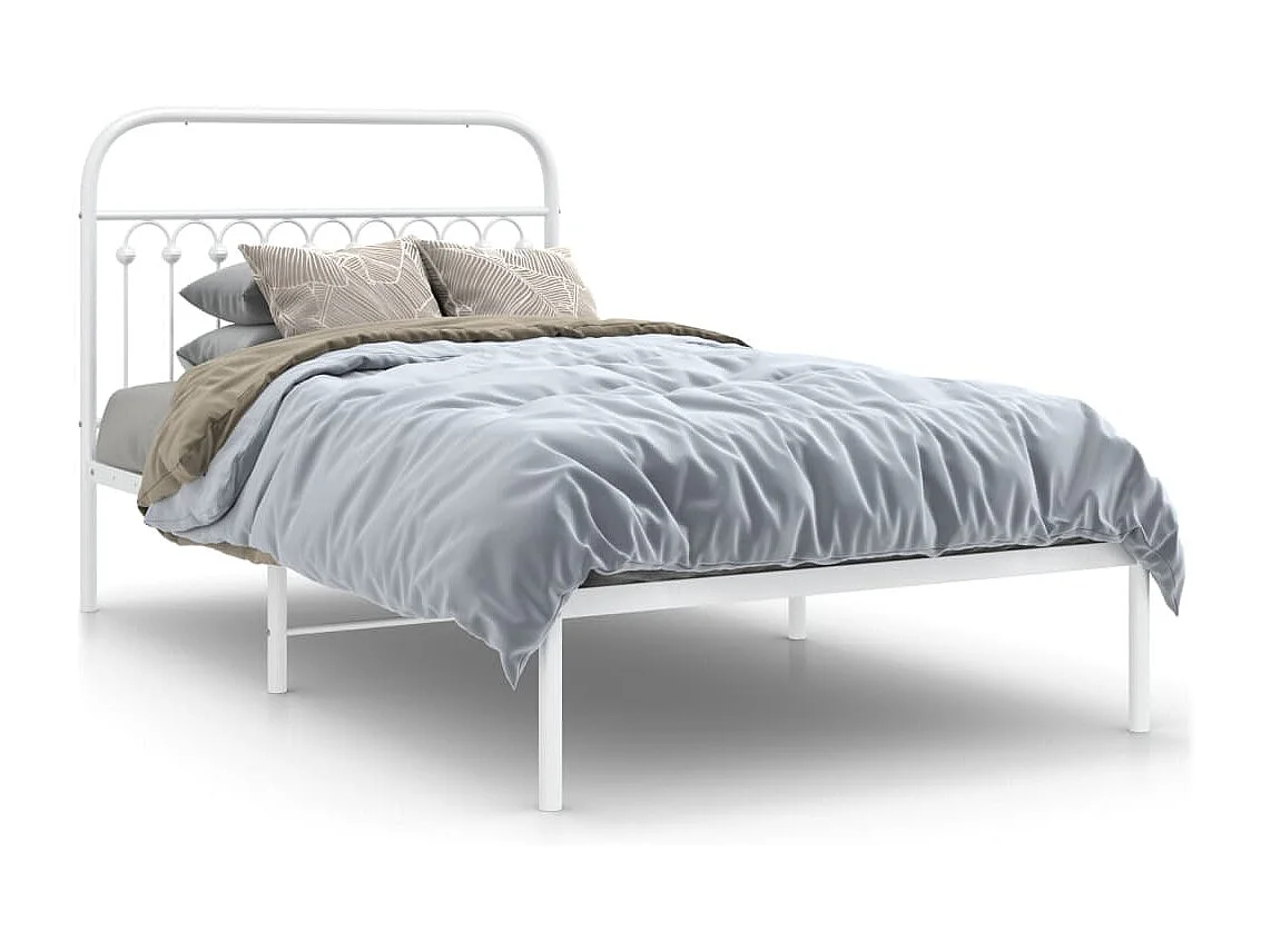 Cadre de lit métal sans matelas et tête de lit blanc 107x203 cm