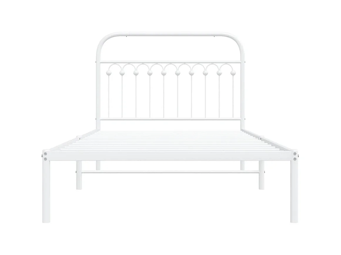Cadre de lit métal sans matelas et tête de lit blanc 107x203 cm