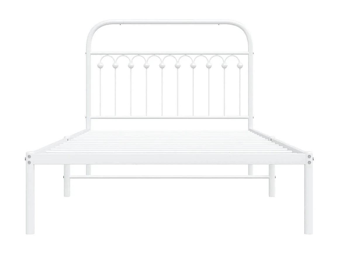 Cadre de lit métal sans matelas et tête de lit blanc 107x203 cm