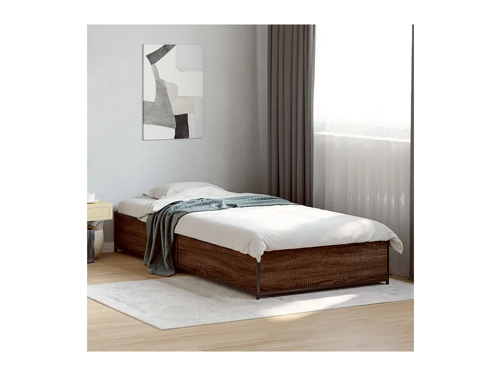 Bedframe bewerkt hout en metaal bruin eikenkleurig 90x200 cm