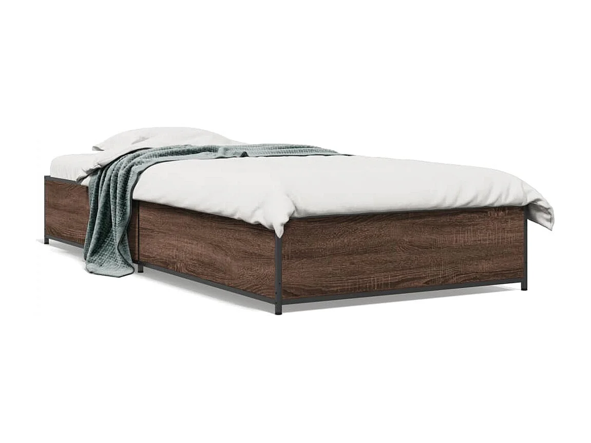 Bedframe bewerkt hout en metaal bruin eikenkleurig 90x200 cm