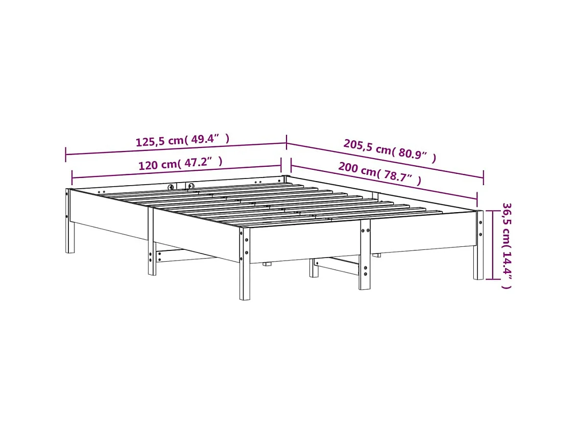 Cadre de lit sans matelas blanc 120x200 cm bois de pin massif