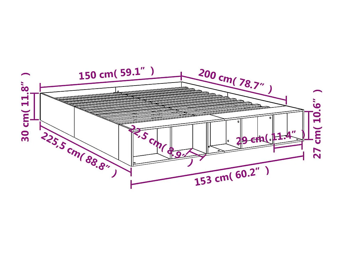 Cadre de lit sans matelas gris béton 150x200 cm