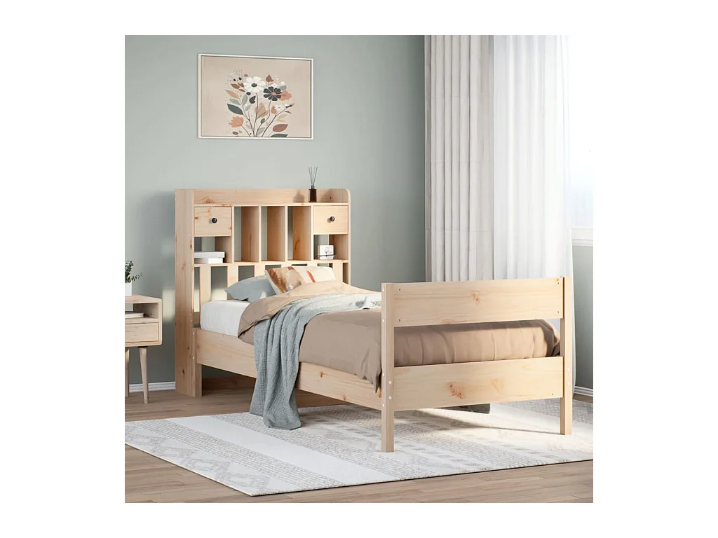 Lit bibliothèque sans matelas 100x200 cm bois massif de pin