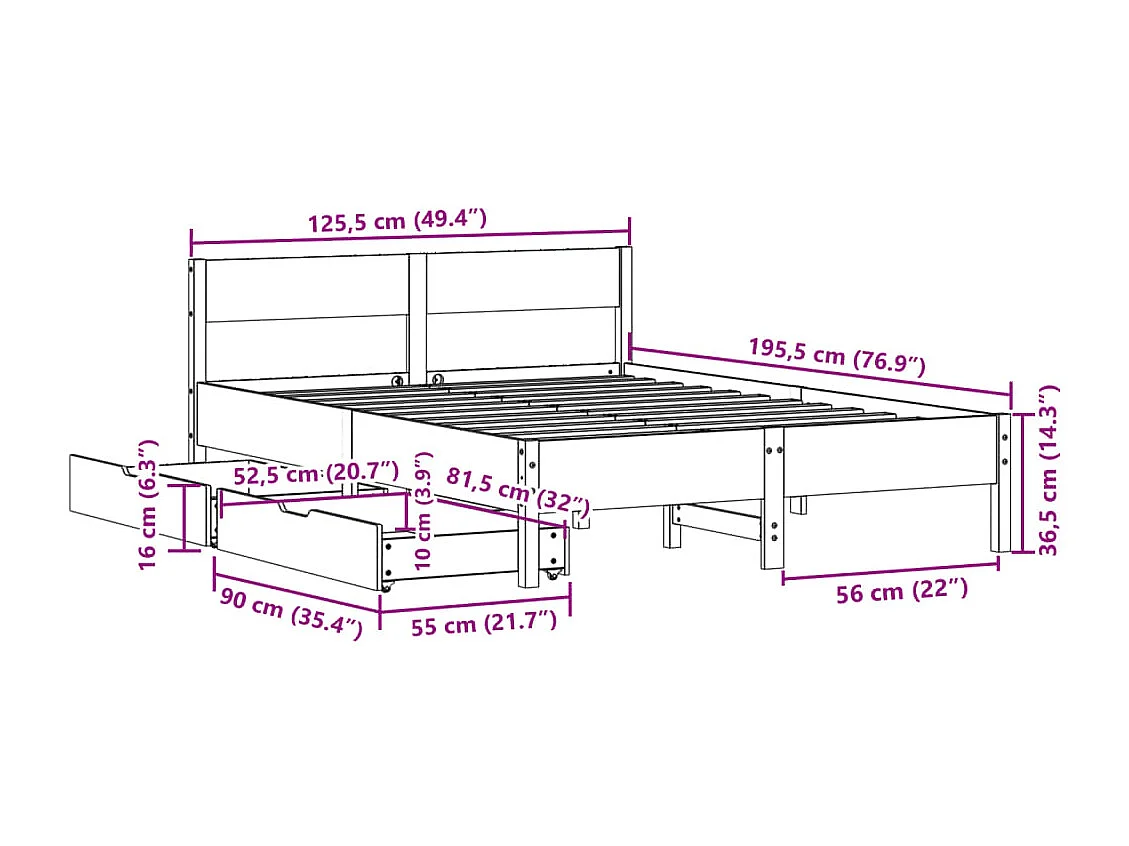 Estructura de cama sin colchón madera maciza marrón 120x190 cm