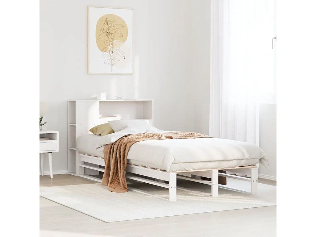 Lit bibliothèque sans matelas blanc 90x190 cm bois massif
