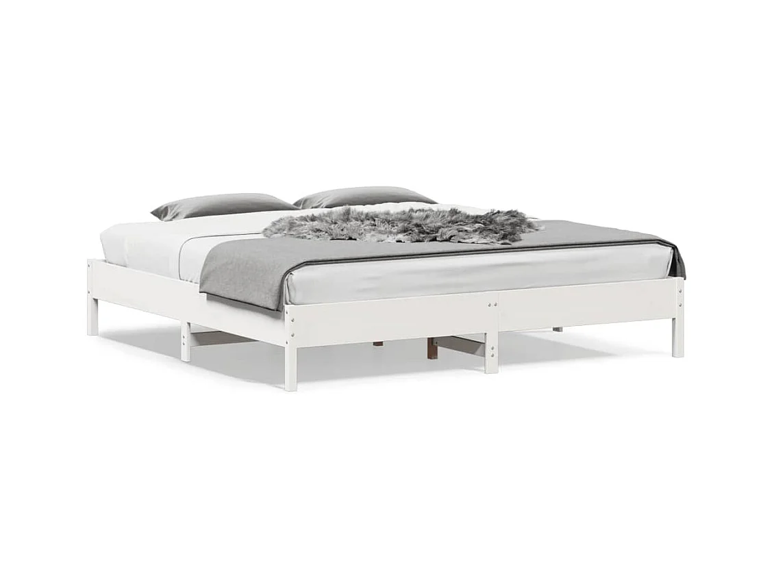 Cadre de lit sans matelas blanc 200x200 cm bois massif de pin