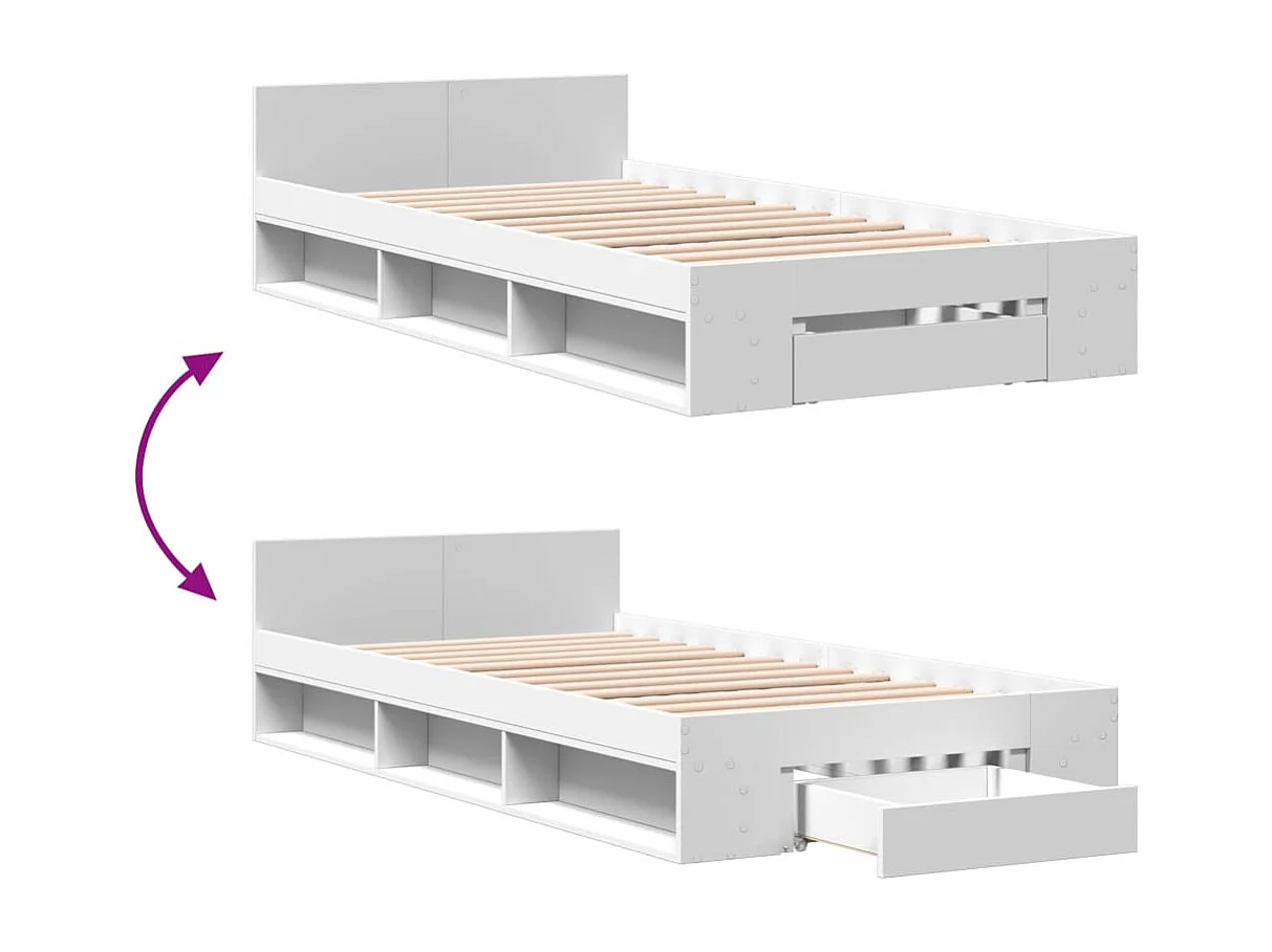 Cadre de lit avec tiroir sans matelas blanc 75x190 cm