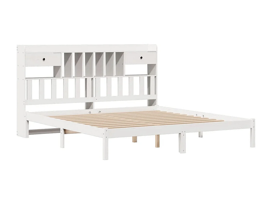 Cama con estantería sin colchón madera maciza blanca 180x200 cm