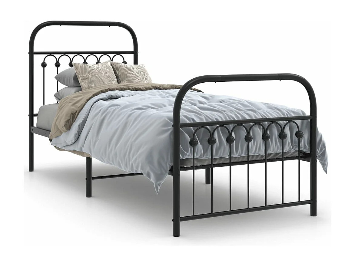 Cadre de lit métal sans matelas avec pied de lit noir 75x190 cm