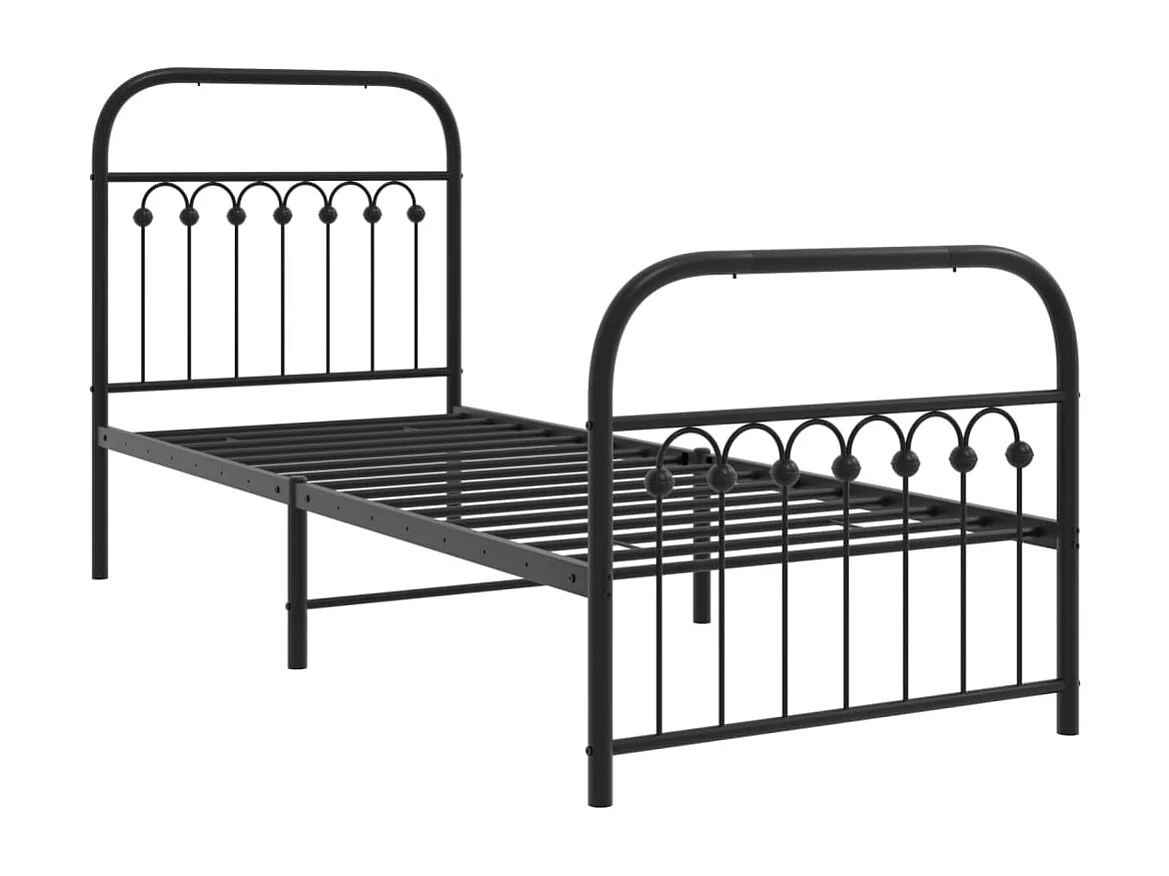 Cadre de lit métal sans matelas avec pied de lit noir 75x190 cm