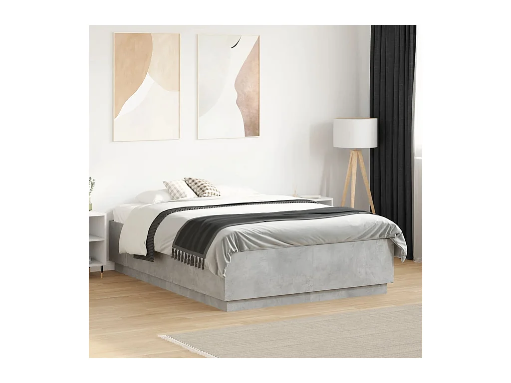 Bedframe bewerkt hout betongrijs 135x190 cm
