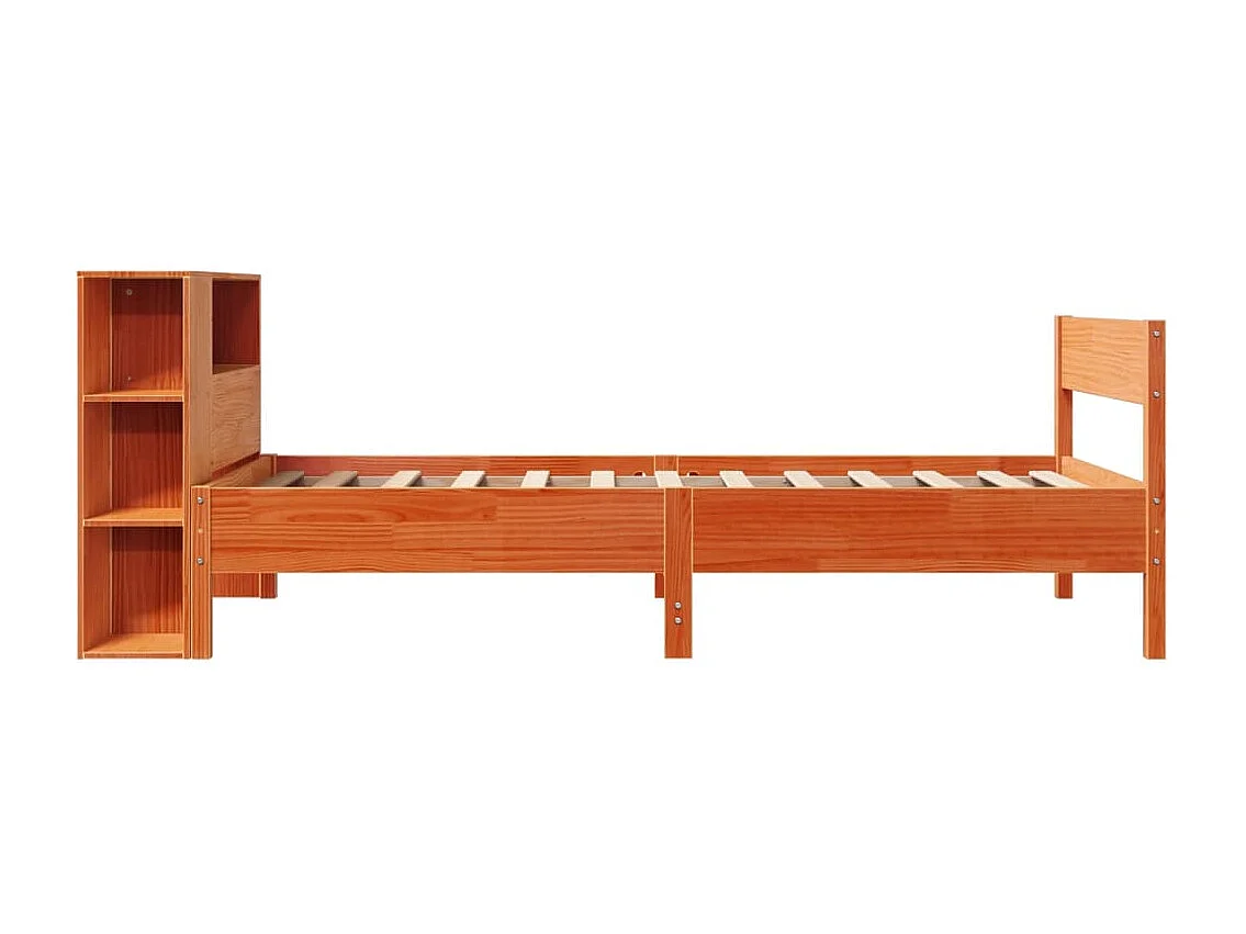 Lit bibliothèque sans matelas cire marron 75x190 cm pin massif