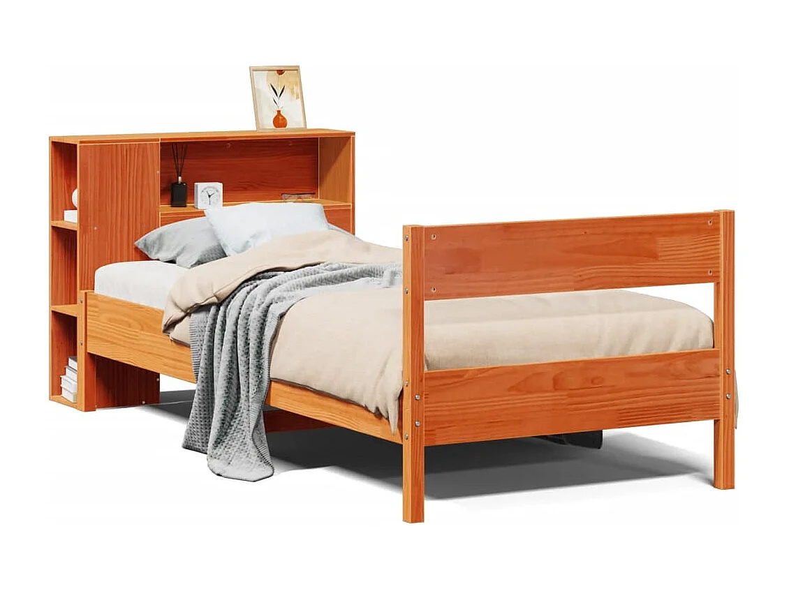 Letto Libreria senza Materasso Marrone Cera 75x190 cm in Pino