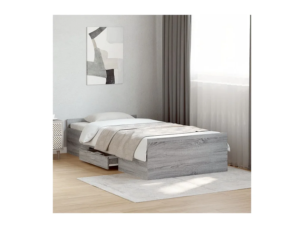 Bedframe met lades bewerkt hout grijs sonoma eiken 75x190 cm