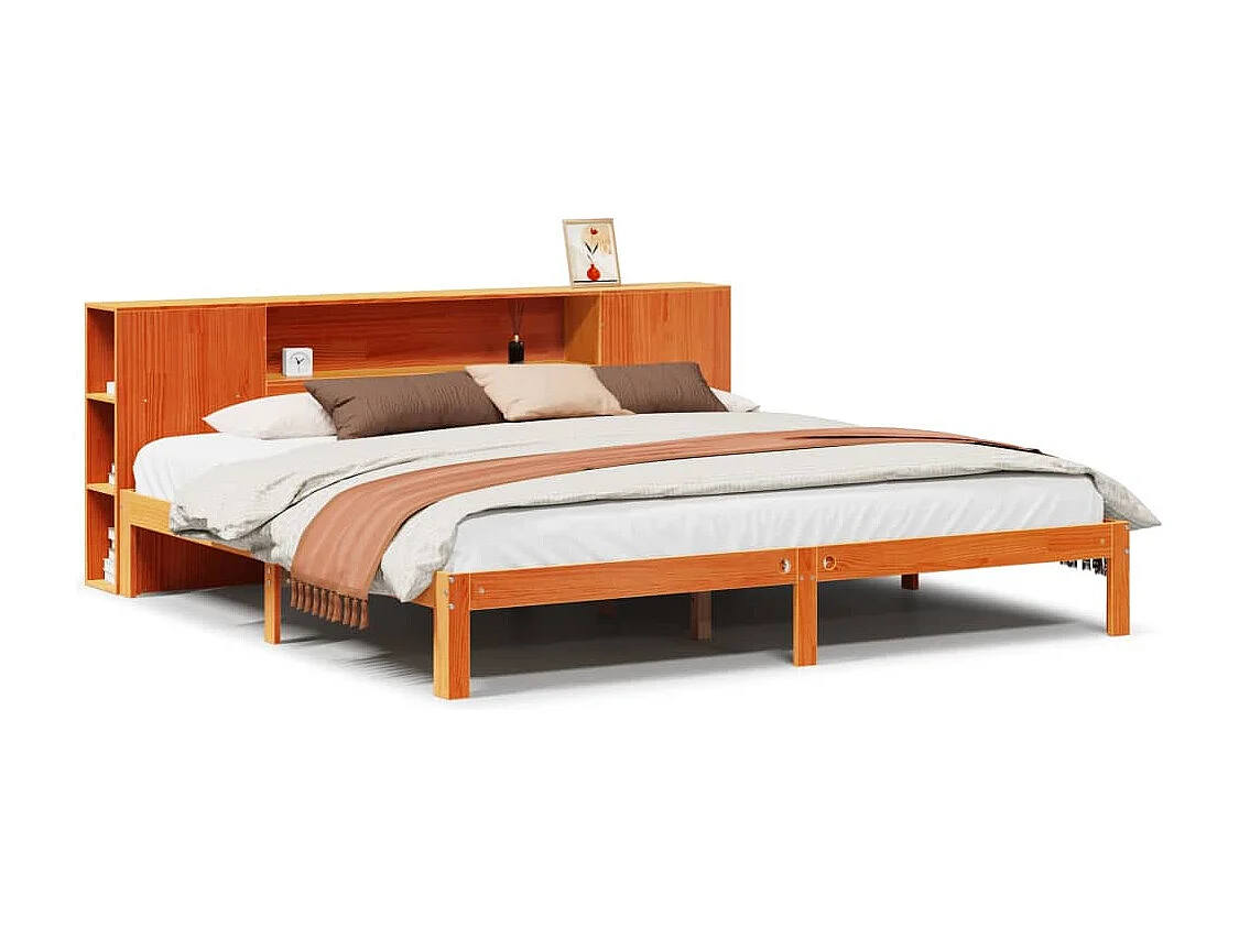 Lit bibliothèque sans matelas cire marron 180x200 cm pin massif