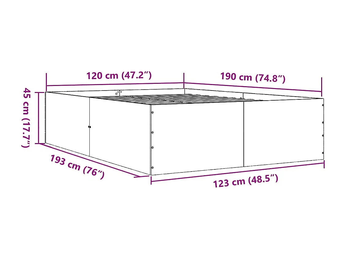 Cadre de lit sans matelas gris béton 120x190 cm