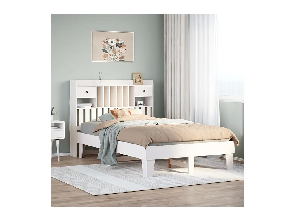 Cadre de lit sans matelas blanc 135x190 cm bois de pin massif