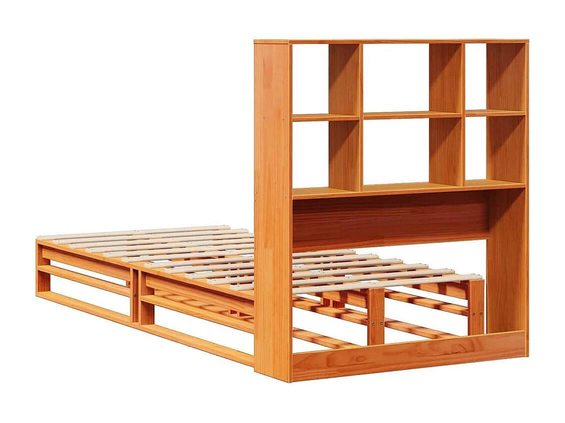 Lit bibliothèque sans matelas cire marron 100x200cm bois massif