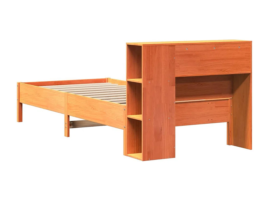 Lit bibliothèque sans matelas cire marron 90x190 cm pin massif